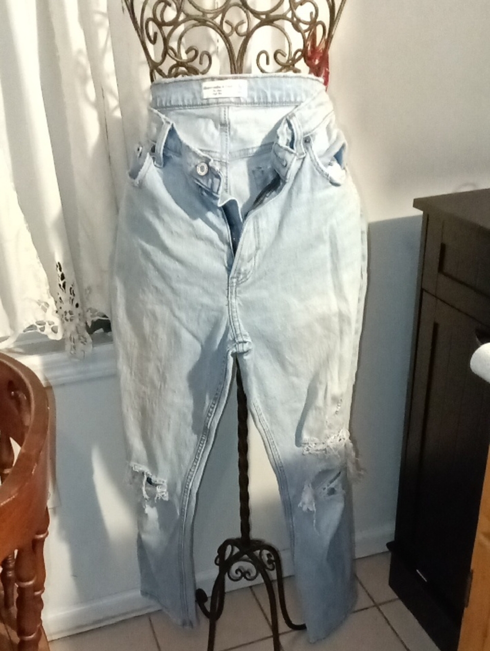 Abercrombie & Fitch Light Wash High Rise Distressed Jeans